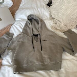 Alphalete Cropped Hooded Sweatshirt - Taupe Gray